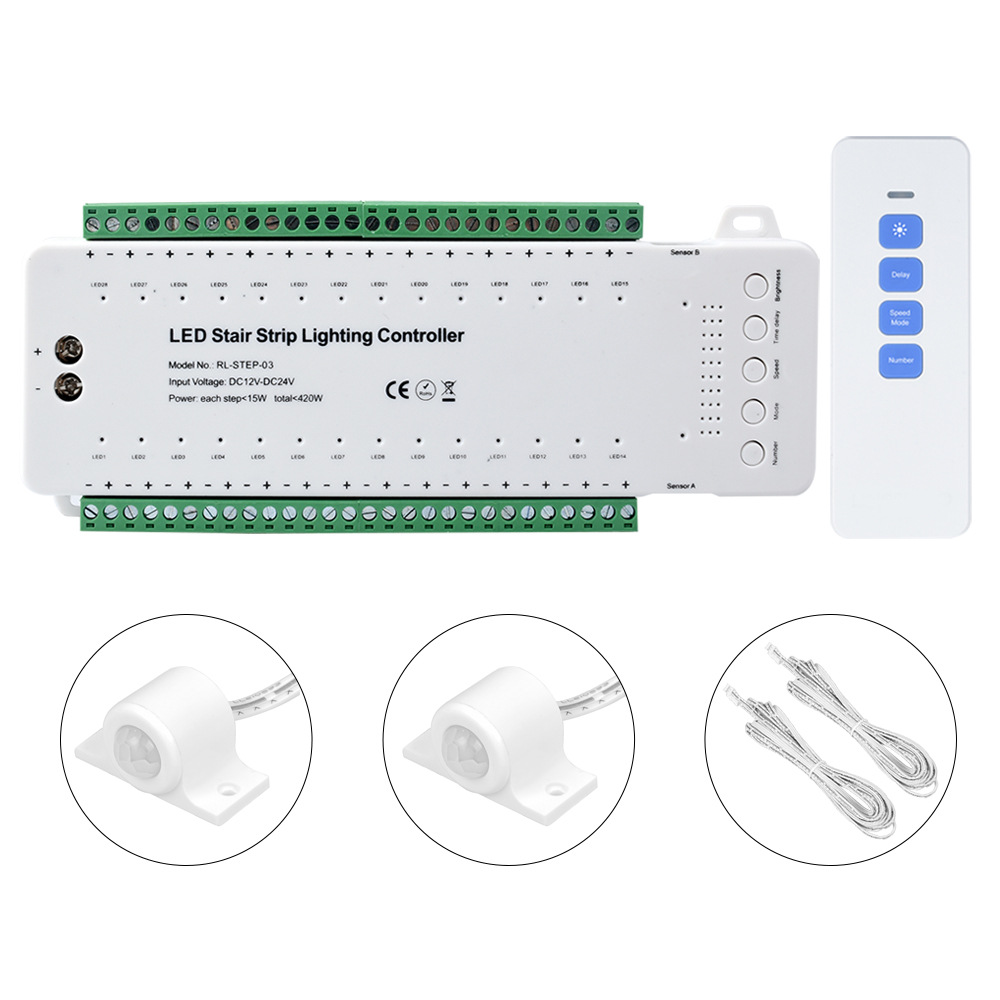 28 Steps PIR Sensor Stair Lights LED Controller With Remote Control 28 Steps PIR Sensor Stair Lights LED Controller With Remote Control